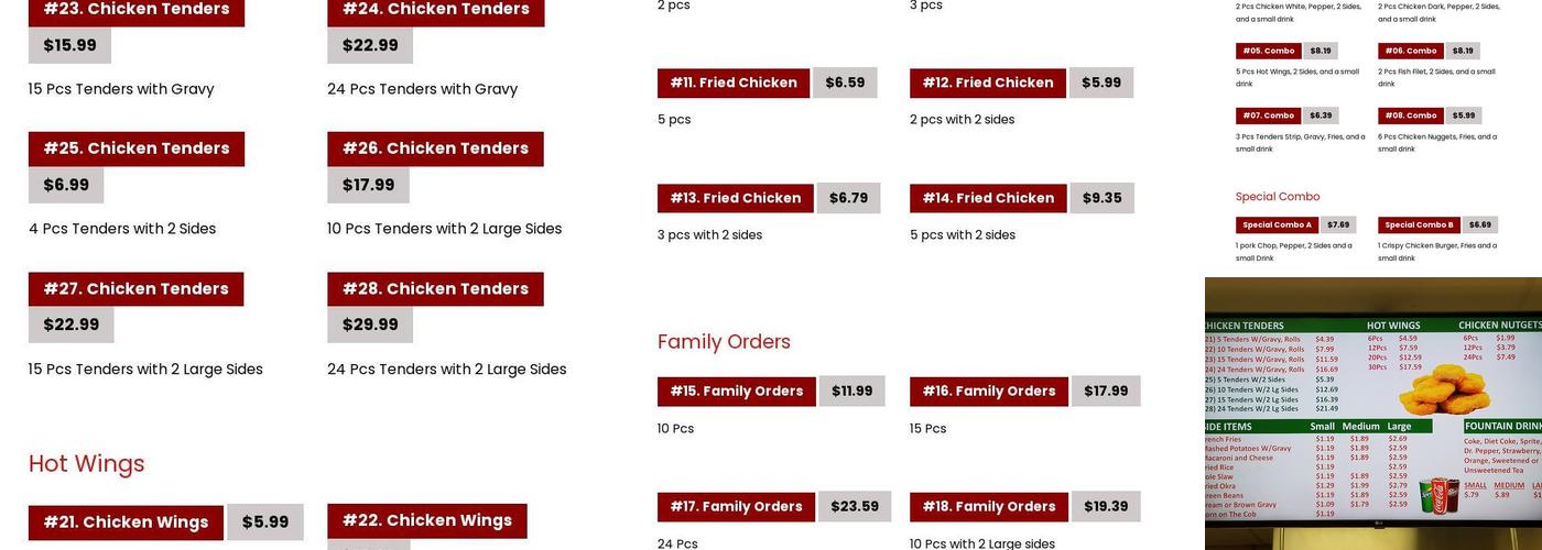 Thomas Fried Chicken Menu