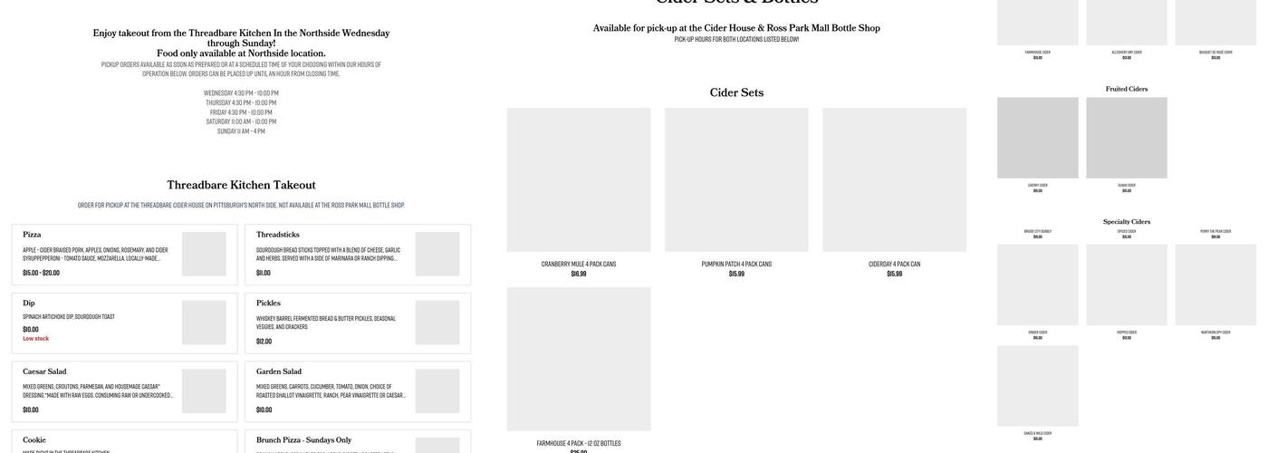 Threadbare Cider House Menu