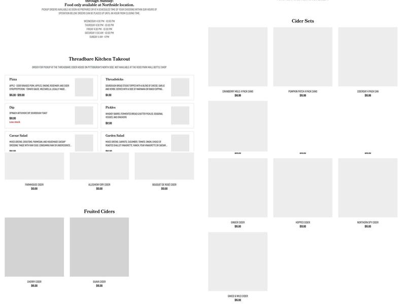 Threadbare Cider House Menu