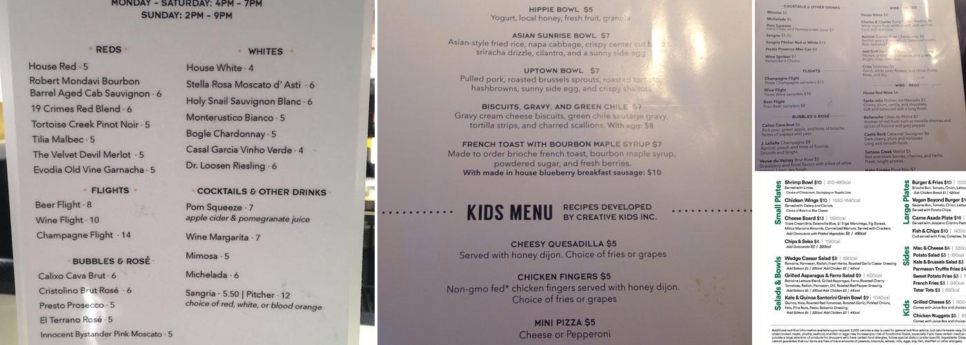 Thunderbird Taproom Menu