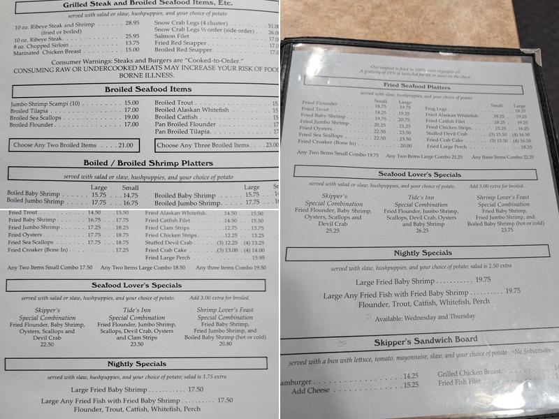 Tides Inn Steak & Seafood Menu