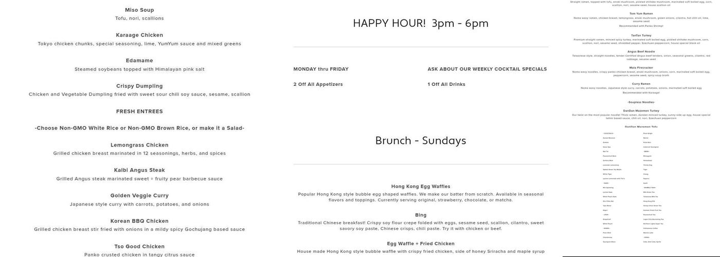 Tiger + Lily Menu