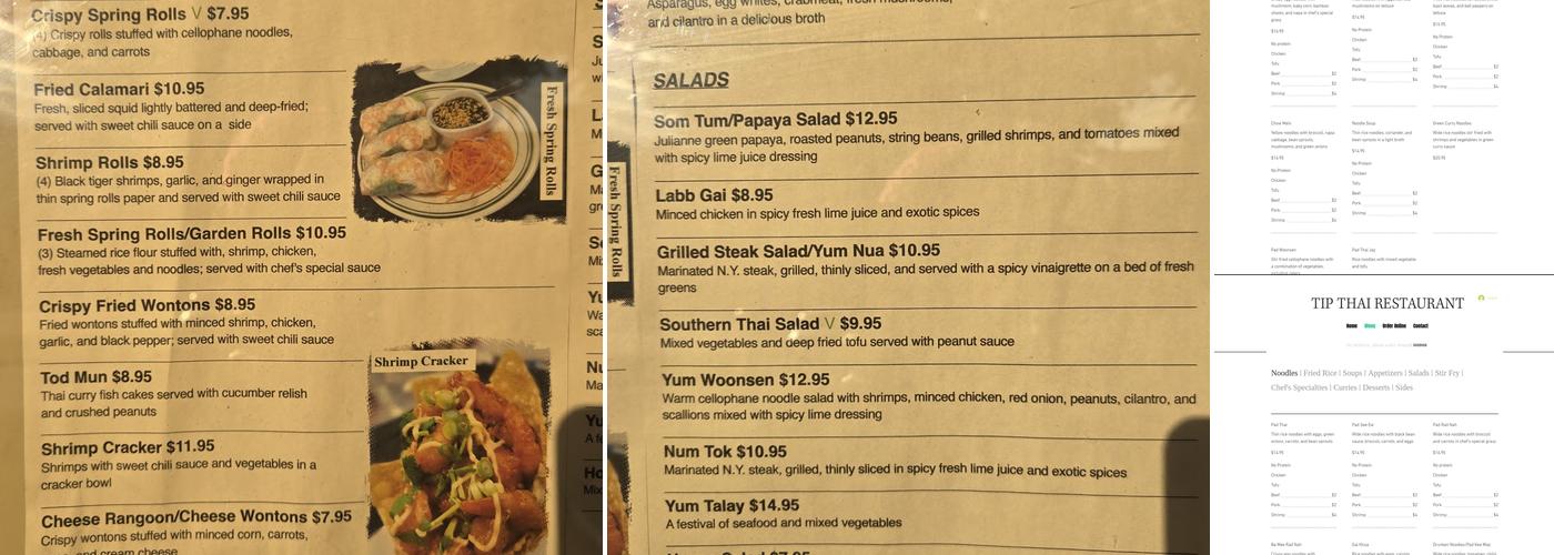 Tip Thai Restaurant Menu