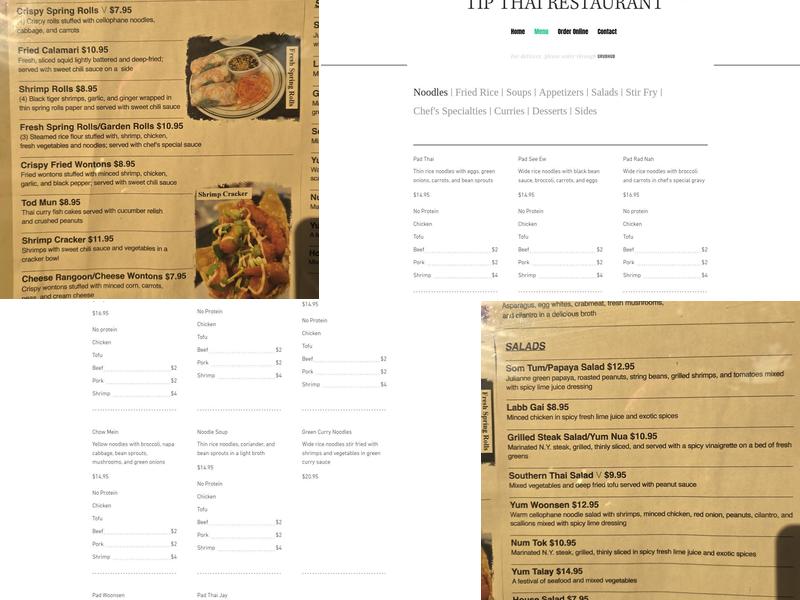 Tip Thai Restaurant Menu