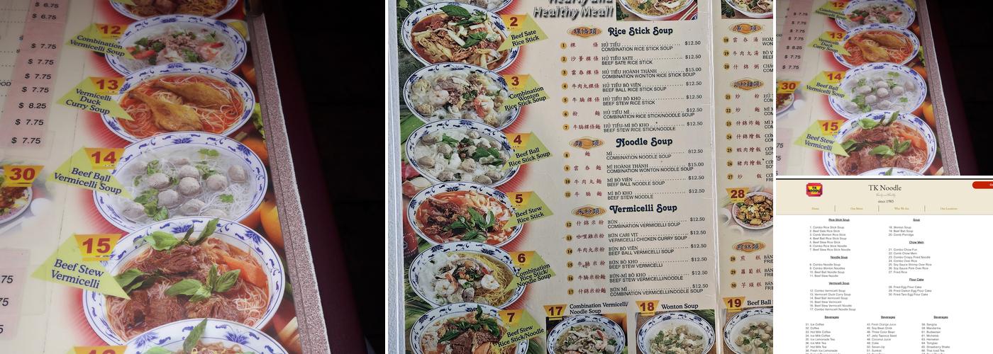 TK Noodle Menu