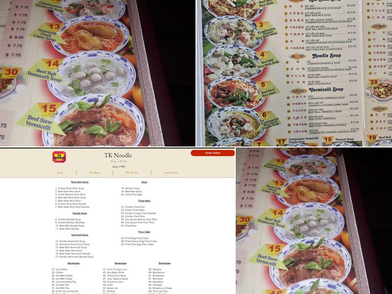 TK Noodle Menu
