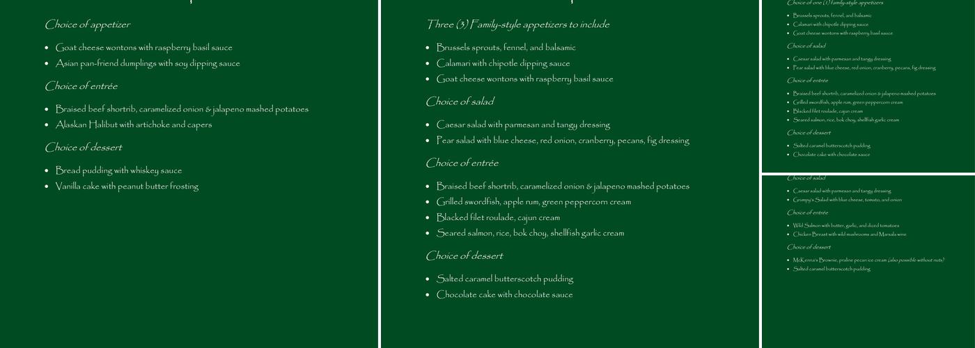 Todd's Unique Dining Menu