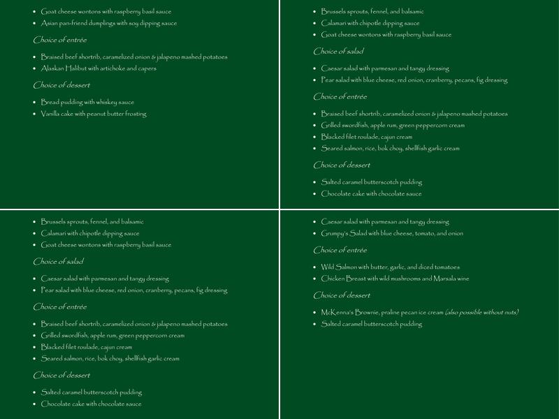 Todd's Unique Dining Menu