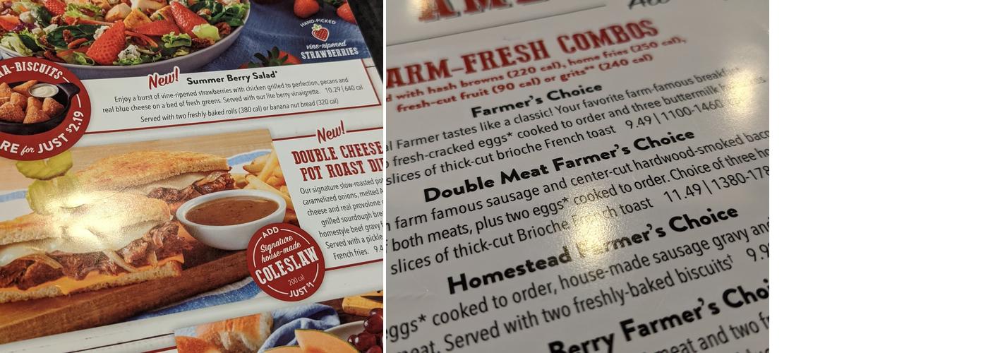 Bob Evans Menu