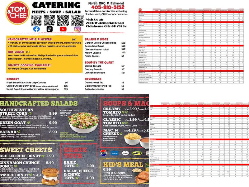 Tom & Chee Menu