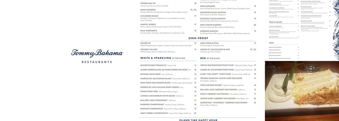 Tommy Bahama Restaurant, Bar & Store Menu