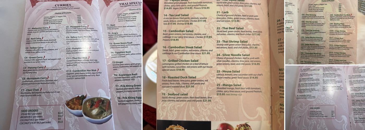 Tommy Thai Menu