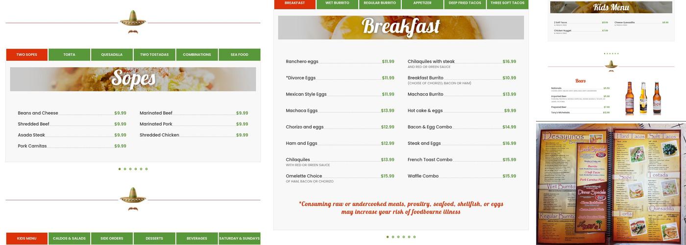 Tony's Mexican Food Menu