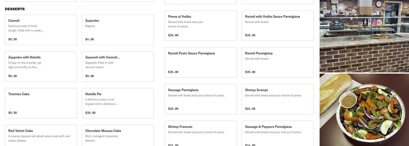 Tony's Pizzeria Menu