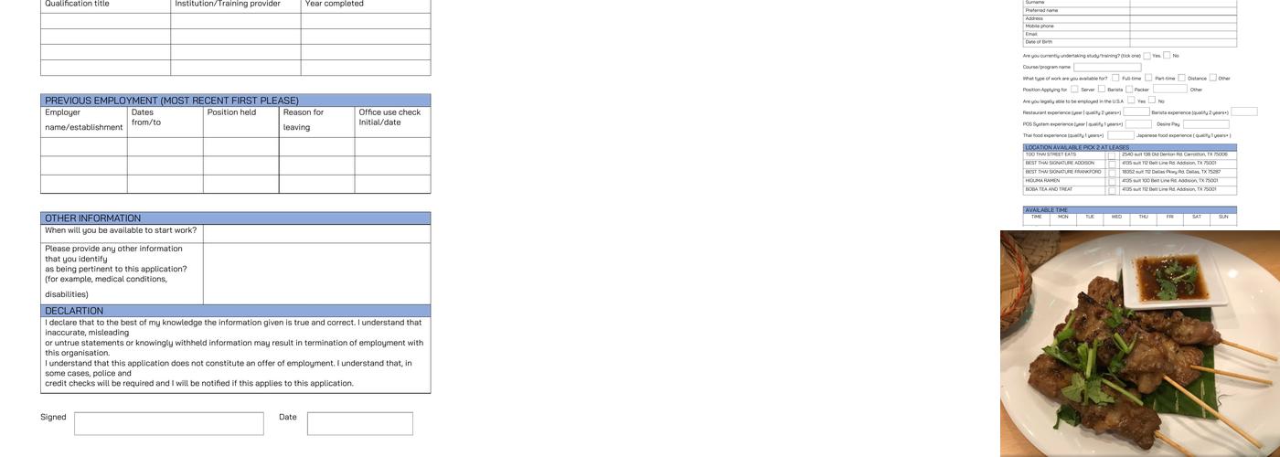 Too Thai Street Eats Menu