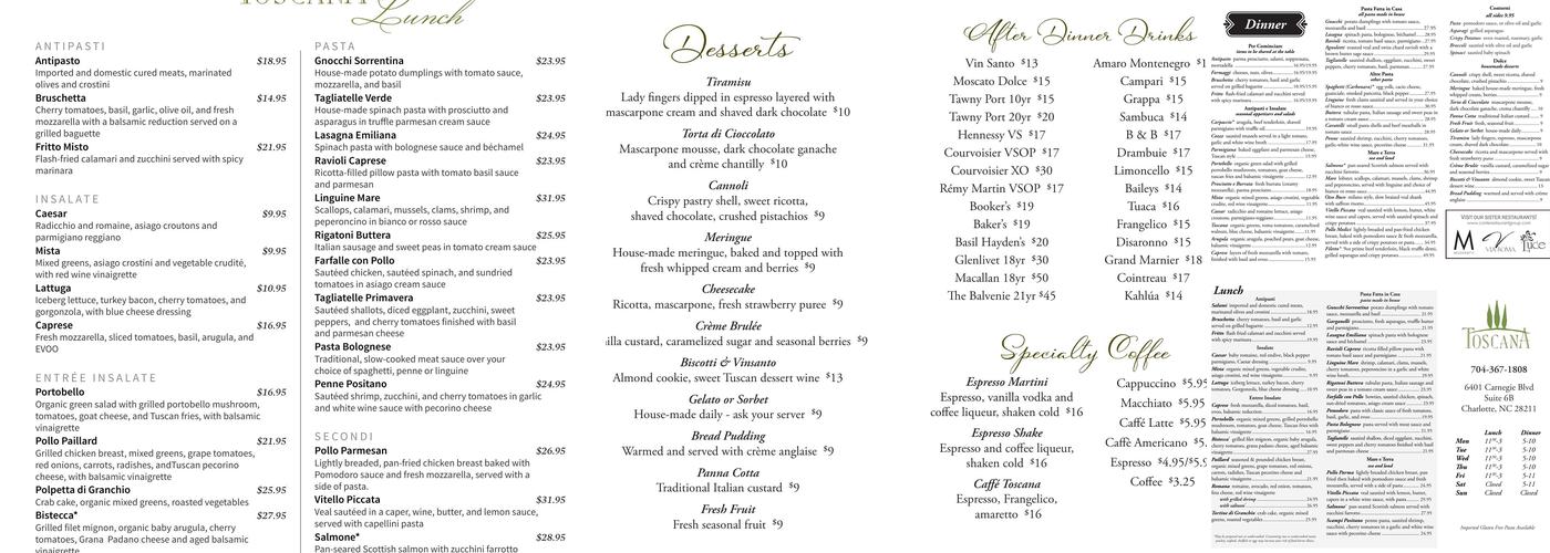 Toscana Menu