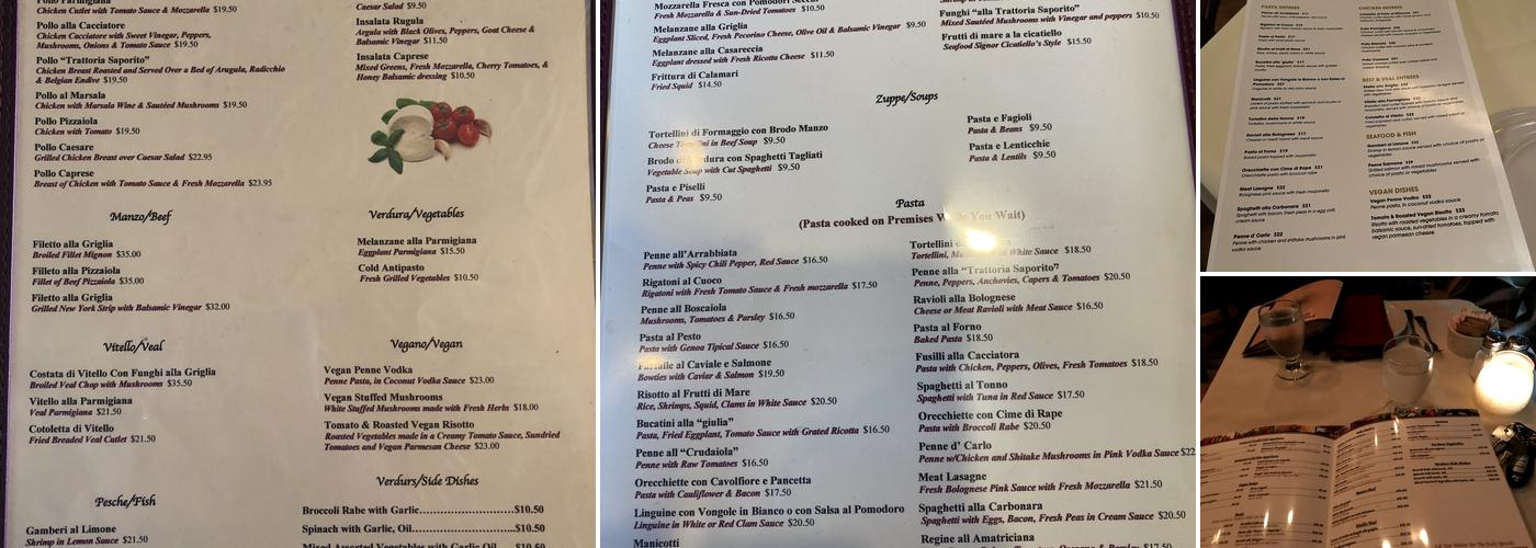 Cucina Saporito Menu