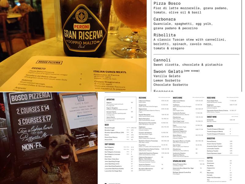 Bosco Pizzeria Cheltenham Menu