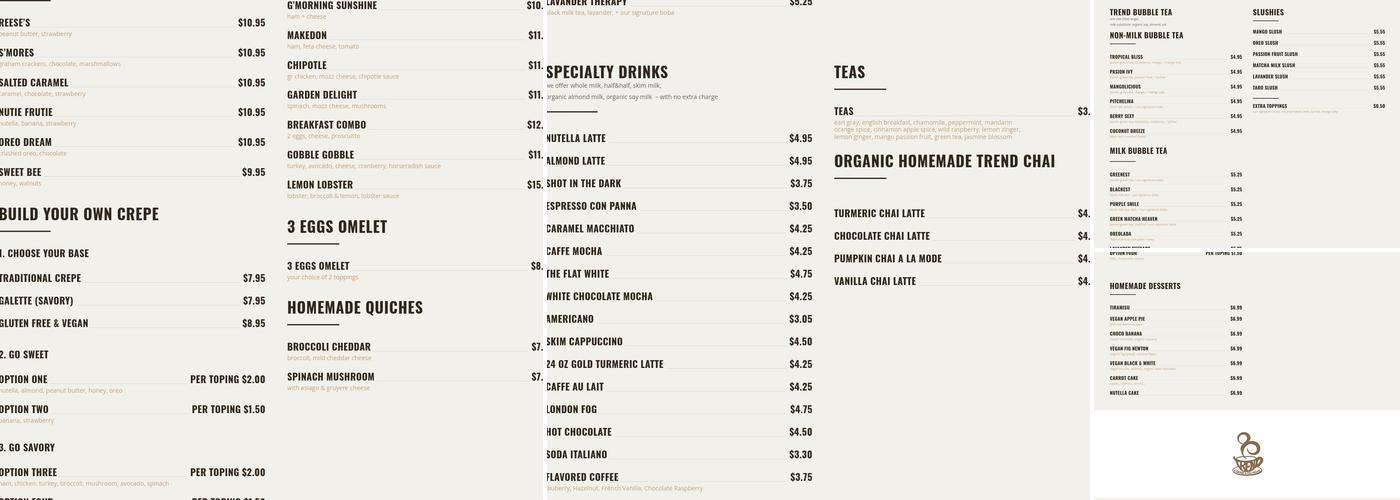 Trend Coffee & Tea House Menu