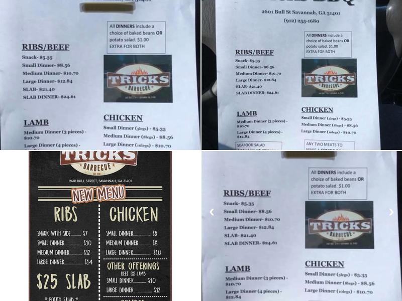 Tricks Barbecue Menu