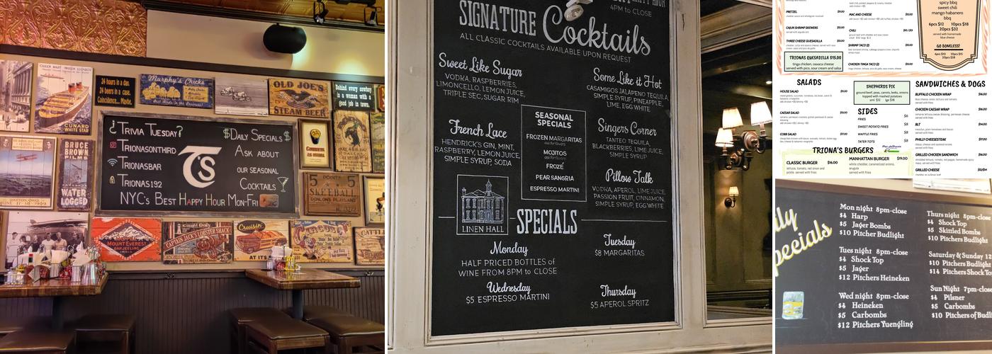 Triona's On Third Menu