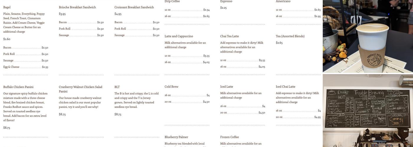 Trouble Brewing Coffee House Menu