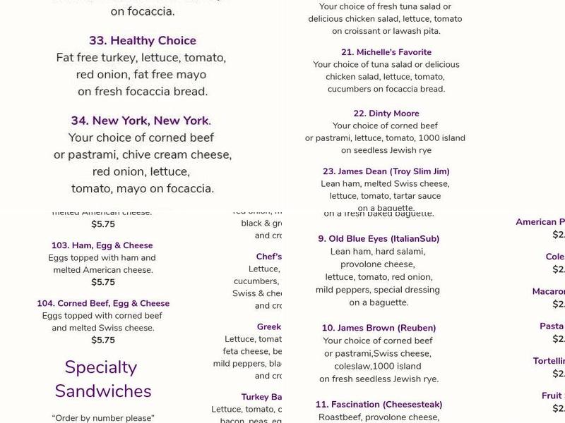 Troy Deli Menu