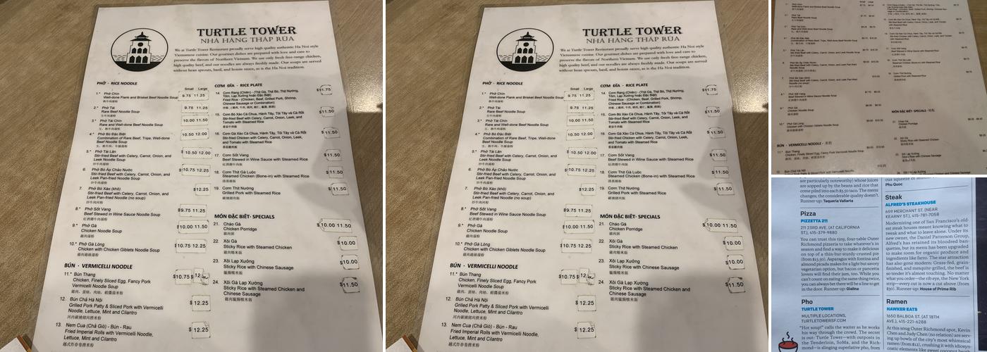 Turtle Tower Restaurant Menu