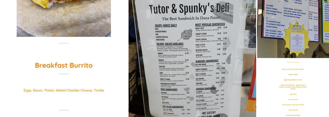 Tutor and Spunky's Deli Menu