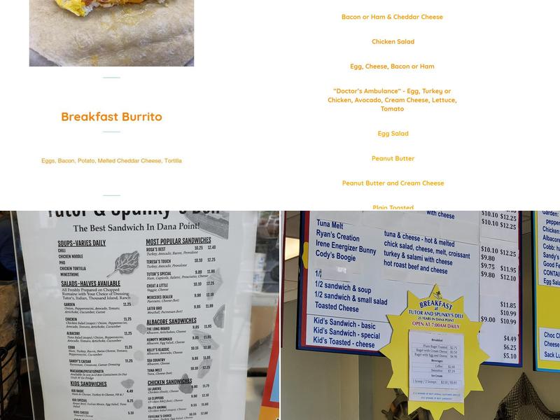 Tutor and Spunky's Deli Menu