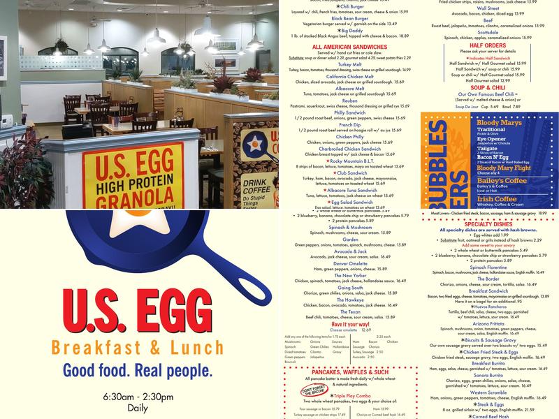 U.S. Egg Breakfast, Lunch + Cocktails Menu