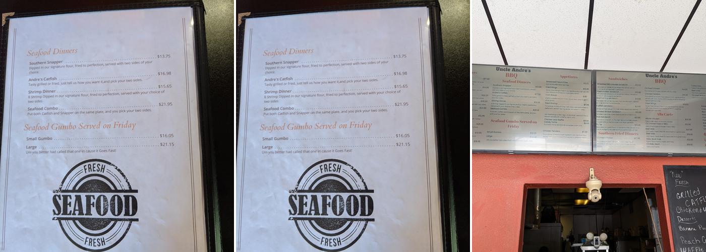 Uncle Andre's BBQ Menu