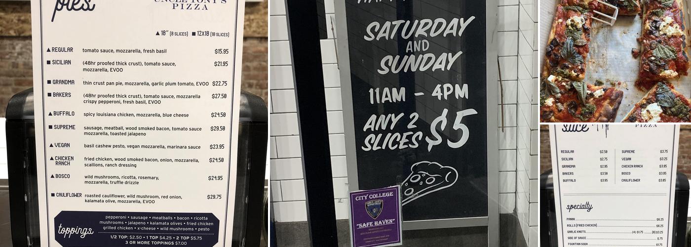 Uncle Tony's Pizza Menu