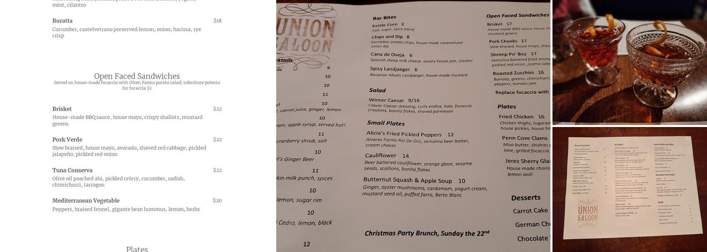 Union Saloon Menu