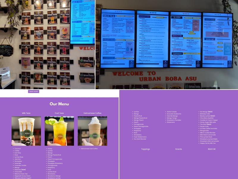 Urban Boba Tea House - ASU Tempe Menu
