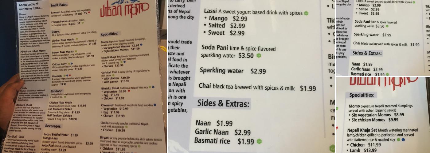 Urban Momo Menu