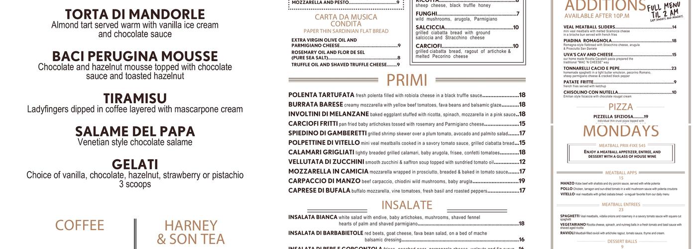 Uva Menu
