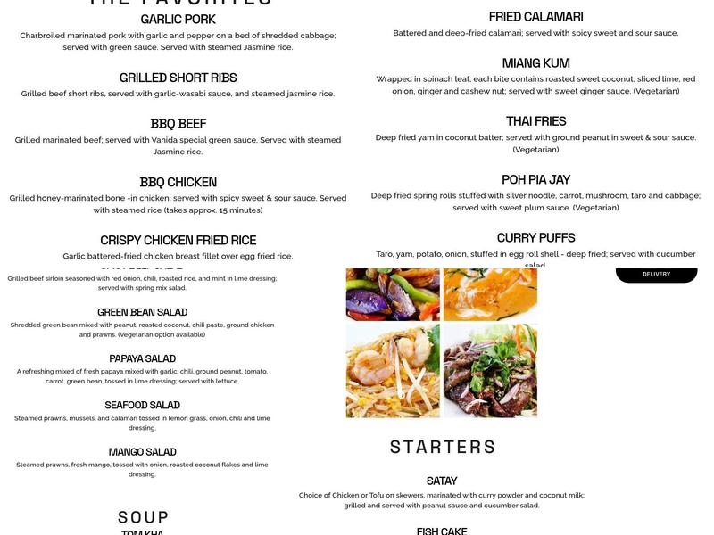 Vanida Thai Kitchen Menu