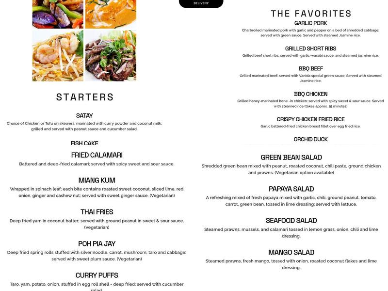 Vanida Thai Kitchen Menu