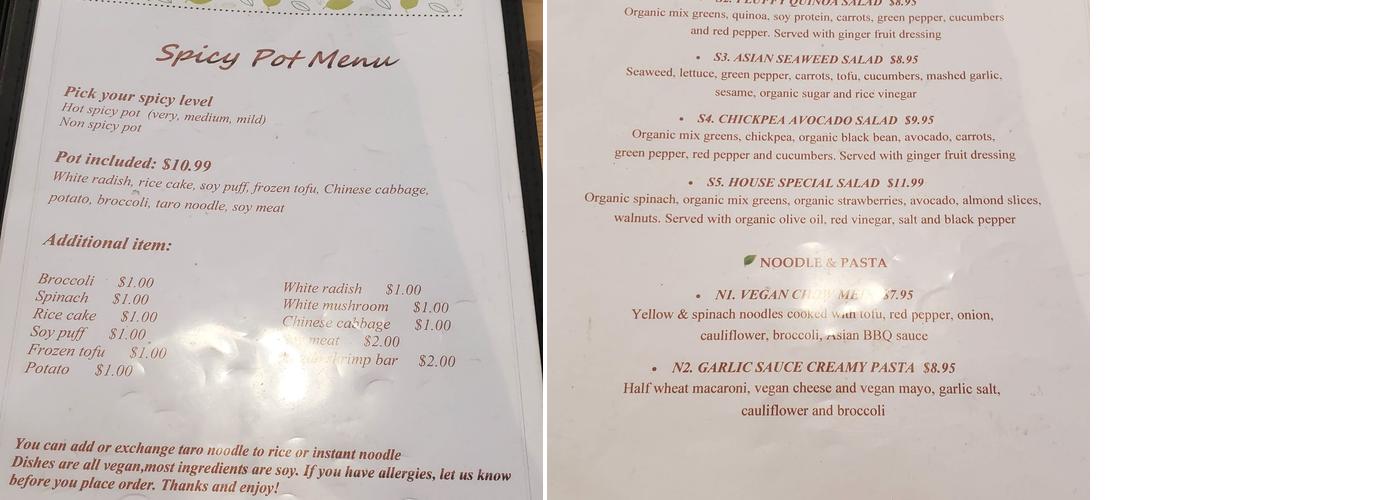 Vegan Tree Menu