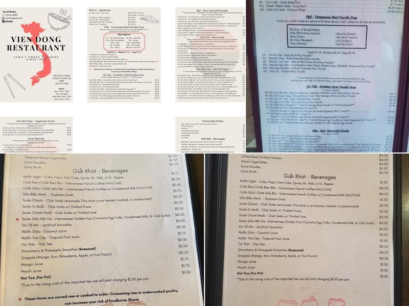 Vien Dong Restaurant Menu