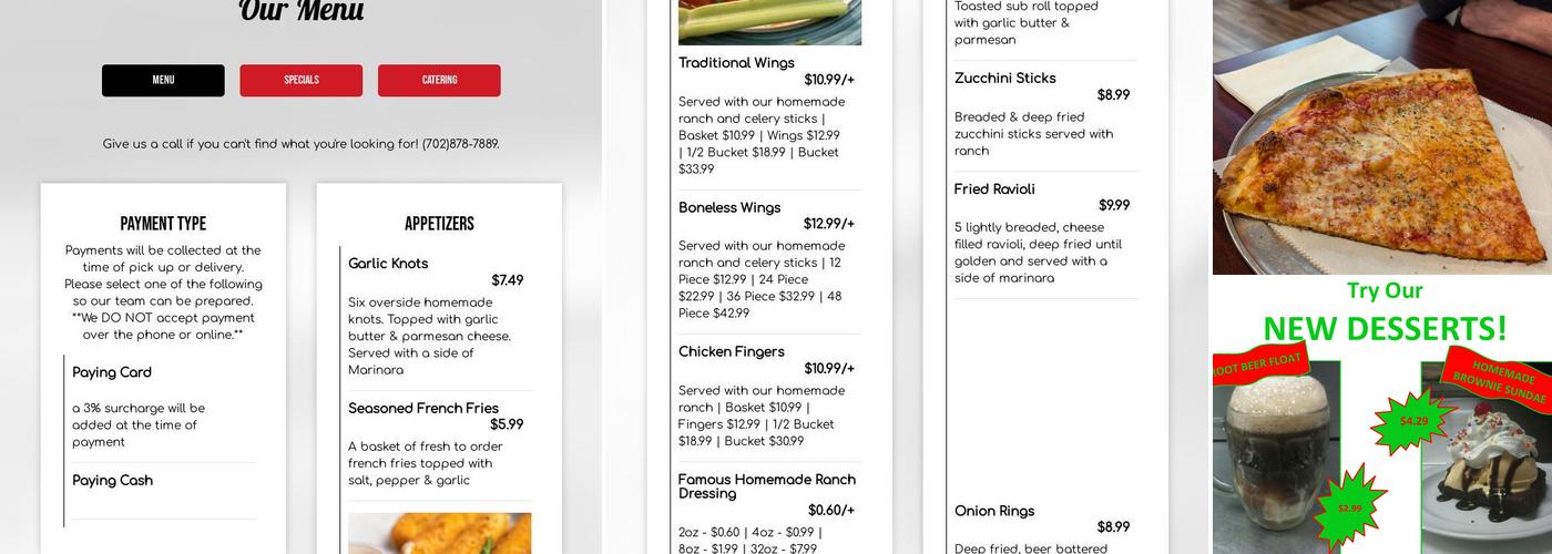 Villa Pizza Durango Menu