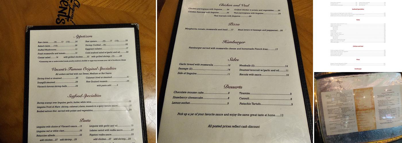 Original Vincent's Menu