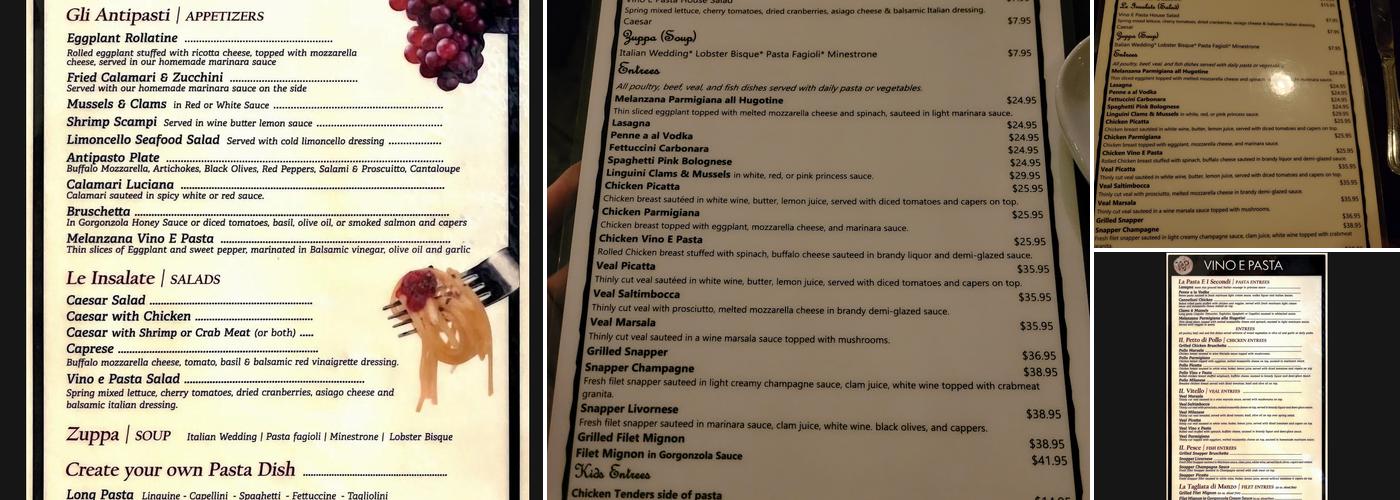 Vino E Pasta Menu