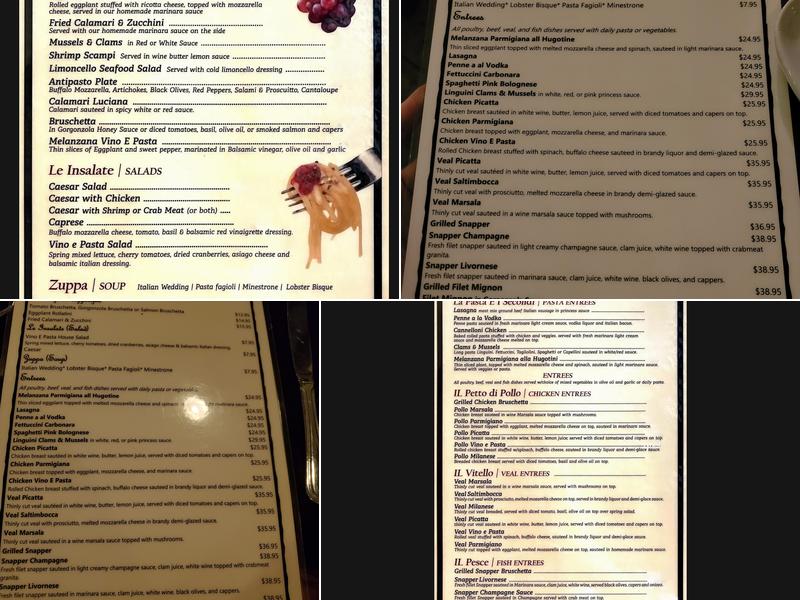 Vino E Pasta Menu