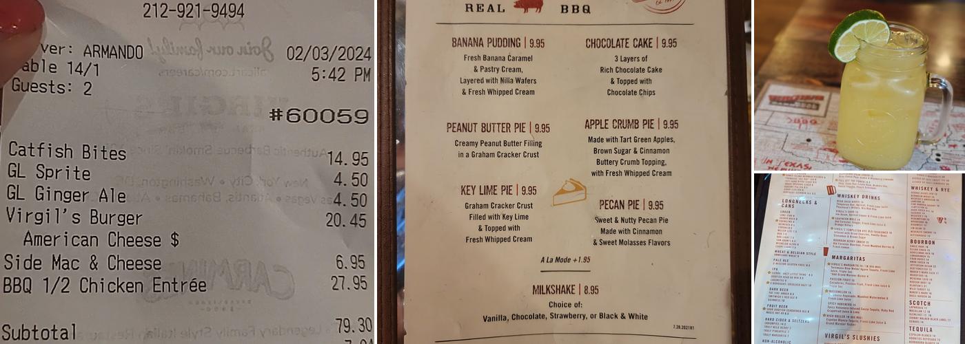 Virgil's Real BBQ - Times Square Menu