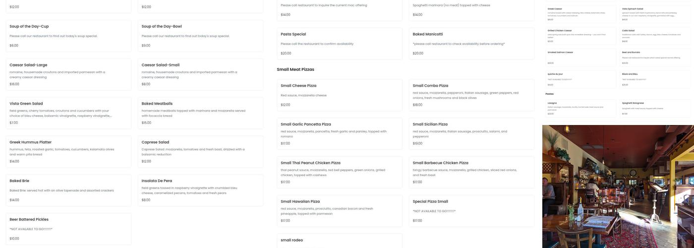Vista Spring Cafe Menu