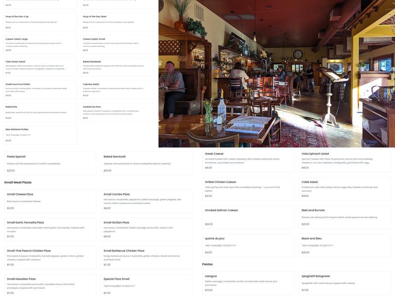 Vista Spring Cafe Menu