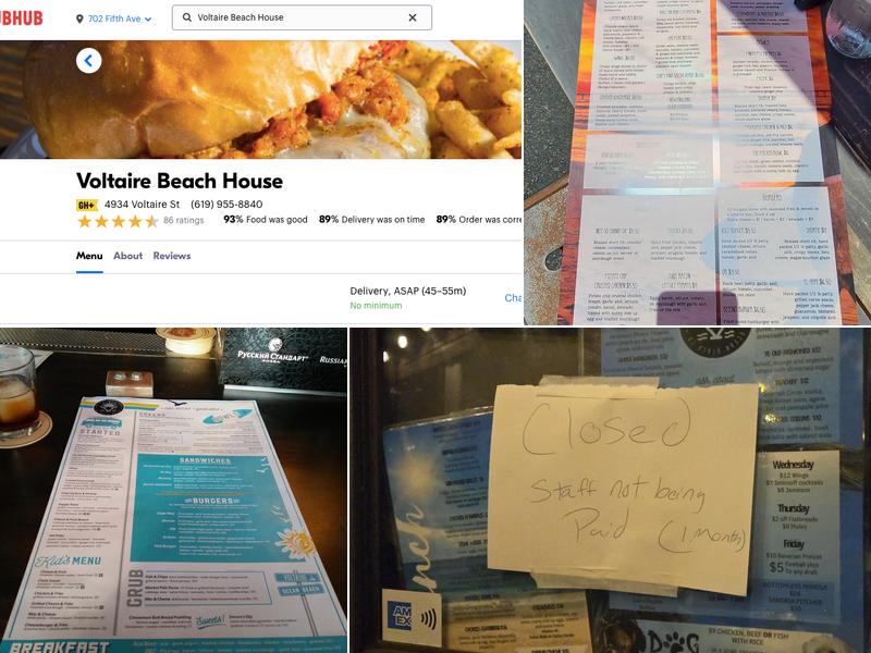 Voltaire Beach House Menu