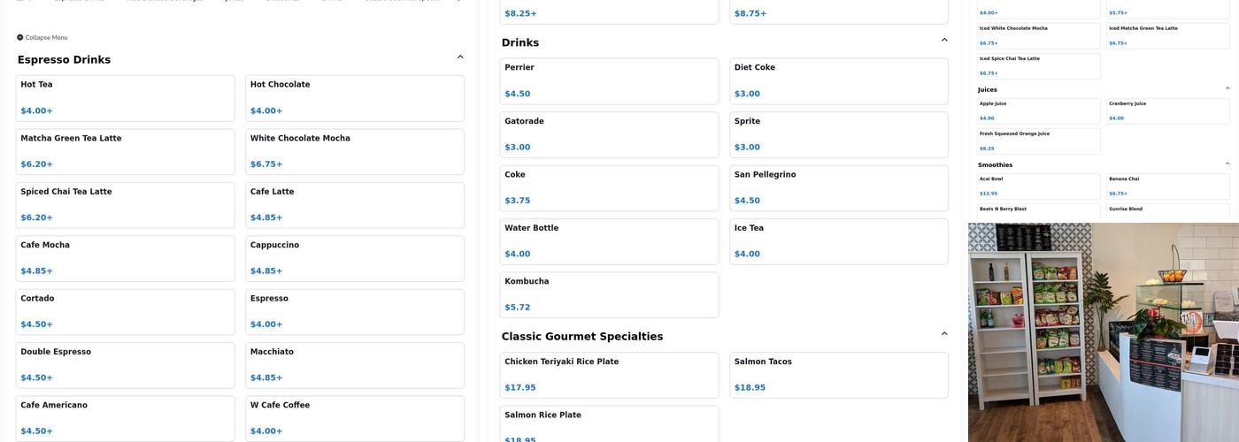 W Cafe & Restaurant Menu